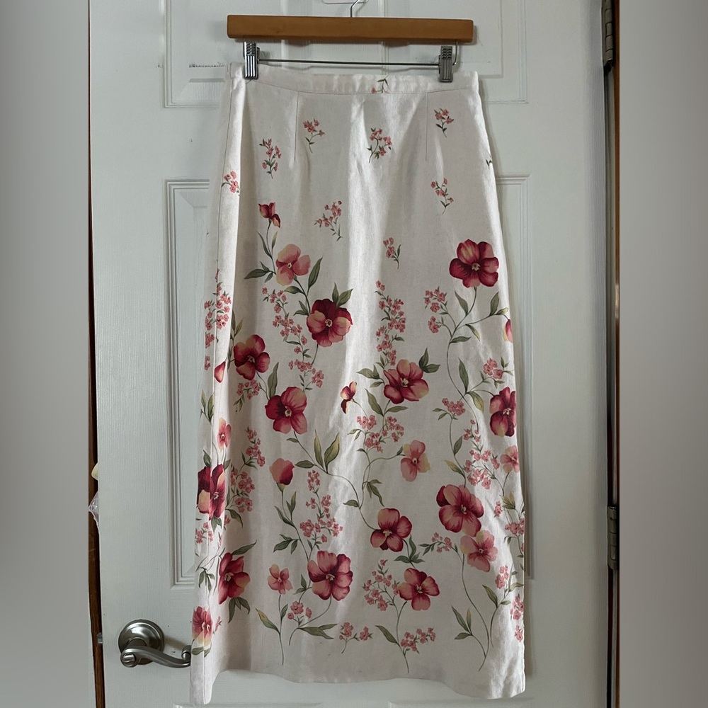 Vintage Floral Midi Skirt in Cream and Pink